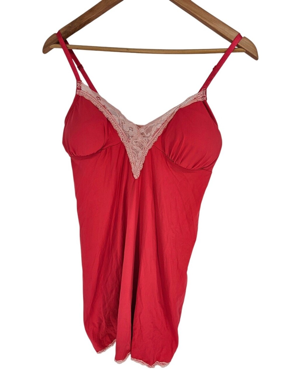 Jessica Simpson Womens Sz S Nightie Nightgown Dark Pink Light Pink Lace Trim